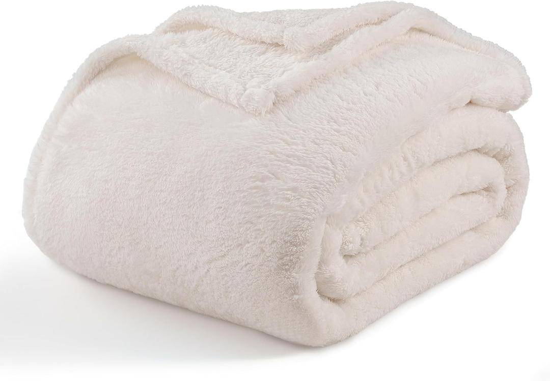 Berkshire Blanket Classic Extra-Fluffy Plush Blanket King Size, Soft Fuzzy Fluffy Long Hair Blanket for Couch Sofa Bed, Cream, 90x108 Inches