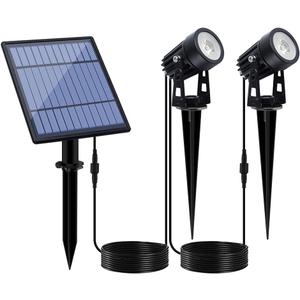 APONUO Metal Solar Spot Lights Outdoor with 9.8ft Cable Solar Powered Landscape Lighting Low Voltage IP65 Waterproof Auto On/Off for Outside Garden Yard Landscape Pathway Garage-Cool White(2-in-1)