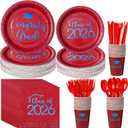 175pcs Class of 2026 Graduation Plates and Napkins Set, Disposable Paper Plate Set Polka Dots Plates Napkins Cups Knife Fork Spoon for Graduation Party Decorations and Supplies,Serve 25 (Red Blue)
