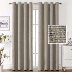 H.VERSAILTEX 100% Blackout Polyester Curtains for Living Room Textured with Double Face Polyester Grommet Soundproof Bedroom Curtains 52 x 84 Inch, 2 Panels - Heather Taupe