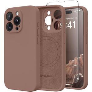 Magnetic for iPhone 13 Pro Max Case, Compatible with MagSafe, [Full Camera Protection][Screen Protector] Silicone Shockproof Protective Phone Case for iPhone 13 Pro Max 6.7", Brown