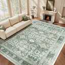 VK VK·LIVING Machine Washable Rug 9'x12' Vintage Design Washable Area Rugs with Non Slip Rugs for Living Room Bedroom Traditional Woven Carpet Stain Resistant Home Decor Boho Rug, Green&Beige