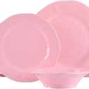 18 Piece Pink Dinnerware Set, Lightweight Kitchen Dining Plates and Bowls Set, Durable Melamine Dishes, Set of 6, Unbreakable RV Camping Dishes, Dishwasher Safe