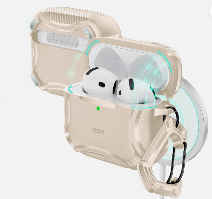 ESR for AirPods 4 Case, Compatible with AirPods 4th Generation Case (2024), Compatible with MagSafe, Powerful Drop Protection, Magnetic Lid, Cyber Series, Desert Titanium