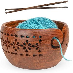 OZYRA Wooden Yarn Bowls for Crocheting & Knitting  Availabe in 2 Sizes, Exquisite Handmade Large Yarn Bowl Holder, Crochet Bowls for Yarn, Knitting Bowl (Pattern Large)