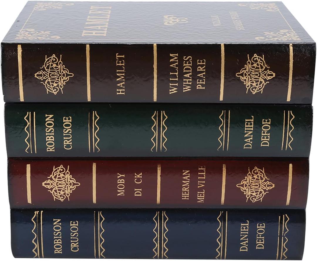 Wooden Book Shaped Storage Box - Vintage Decorative Antique Bookcase Ornament - Handmade Jewelry Case, Office Trinket Keepsake, Home Decoration Prop (A)