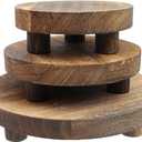 Geesatis 3Pcs Wooden Display Risers, 5/6/8" Round Wood Riser Small Planter Tray Modern Potter Decorative for Desktop Counter Room(Rustic Brown)