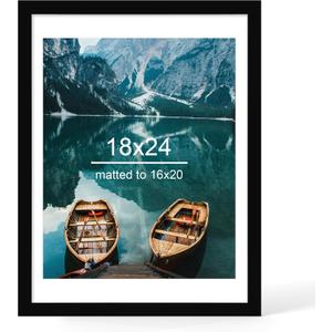 Hongkee 18x24 Frame, Black Wood Style - Display Posters 16 x 20 with Mat or 18x24 without Mat, Wall Mounting Horizontal and Vertical, 1 Pack