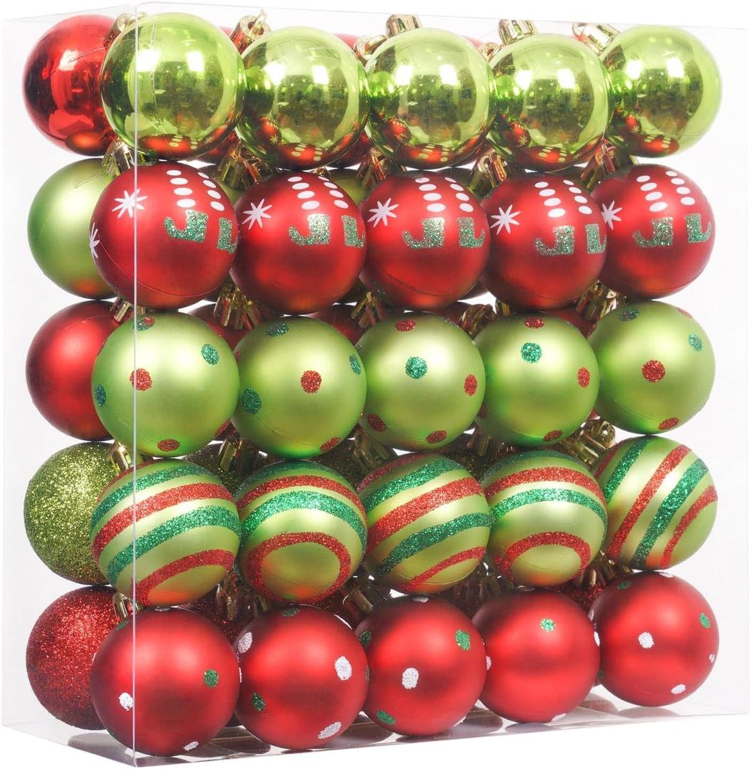 XmasExp 50ct Christmas Balls Ornaments for Tree - Red and Green Shatterproof Xmas Balls Set Mini 1.57 Inch Plastic Christmas Baubles for Holiday Party Decor