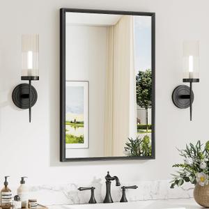 Keonjinn 20 x 30 Inch Black Bathroom Mirrors for Over Sink, Metal Framed