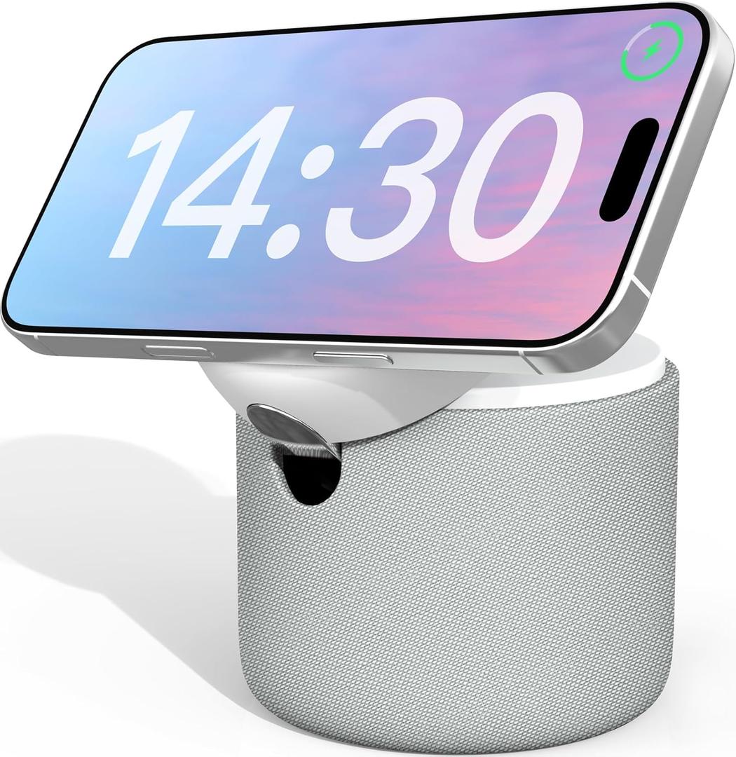 ANJANK White Noise Sound Machine with Wireless Charger Stand, 20 Soothing Sleep Sounds, 32-Levels Volume, Auto-Off Timer, Magnetic Charging for iPhone, White Noise Machine for Adults, Home, Travel