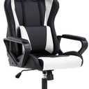 BestOffice High-Back Gaming Chair PC Office Chair Computer Racing Chair PU Desk Task Chair Ergonomic Executive Swivel Rolling Chair with Lumbar Support for Back Pain Women, Men,White