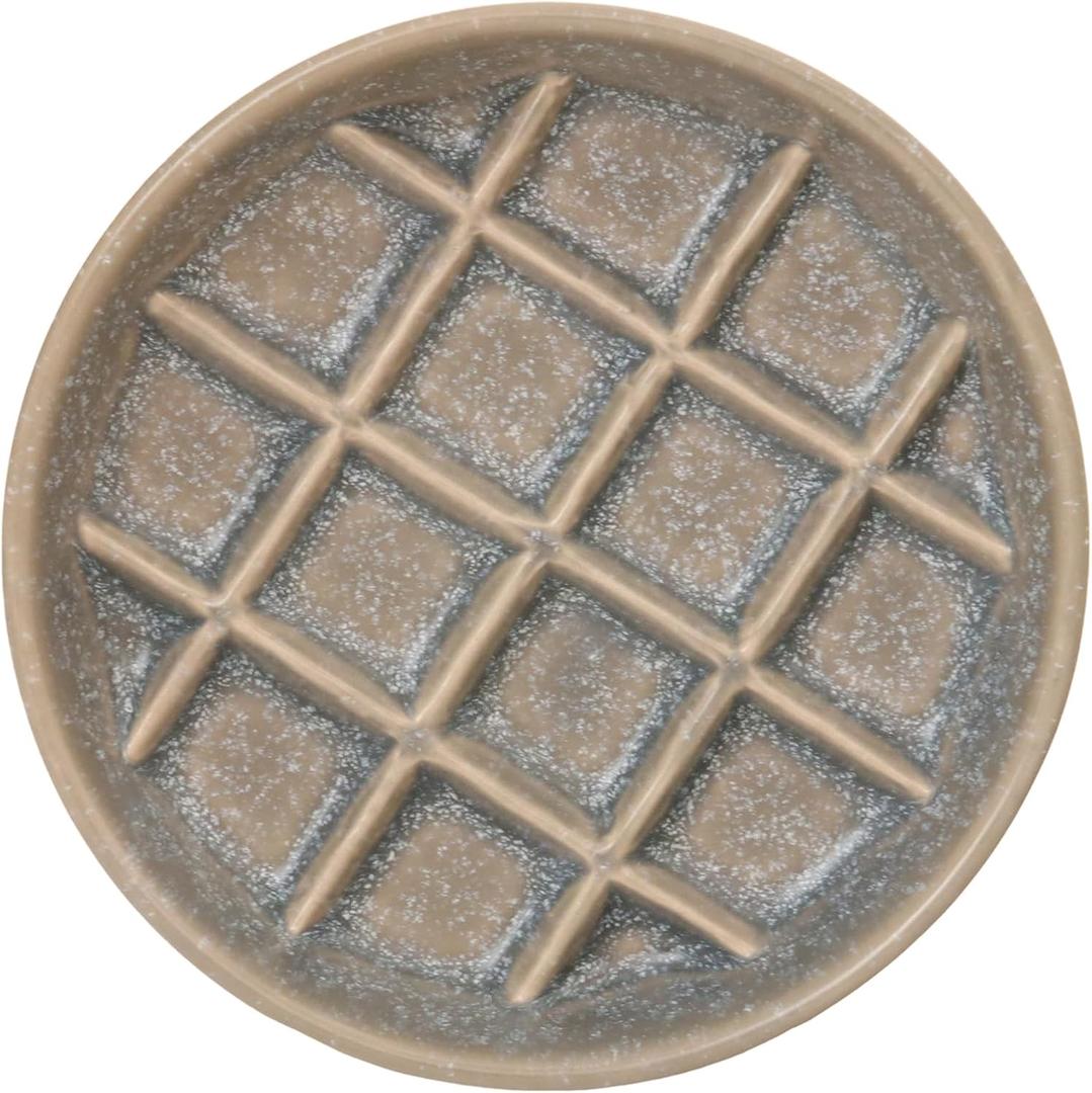 Ceramic Slow Feeder Cat Bowls 6 Inch Shallow Whisker Friendly Cat Food Bowls Grid Cat Dishes Pet Plate for Cat and Puppy, Dishwasher Safe (Grey)