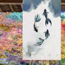 LIGICKY Chinese Ink Style Japanese Noren Doorway Curtain Linen Koi Fish Printed Asian Window Treatment Hanging Door Tapestry for Sushi Kitchen Home Decoration 33.5" Width x 47.2" Long