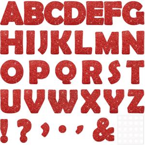 Qyeahkj 150 PCS Large 7" Font Red Letters and Punctuation Set Glitter Red Classroom Alphabet Cutout for Bulletin Poster Board Display Home School A Great Helper to Inspire Students' Learning Interest