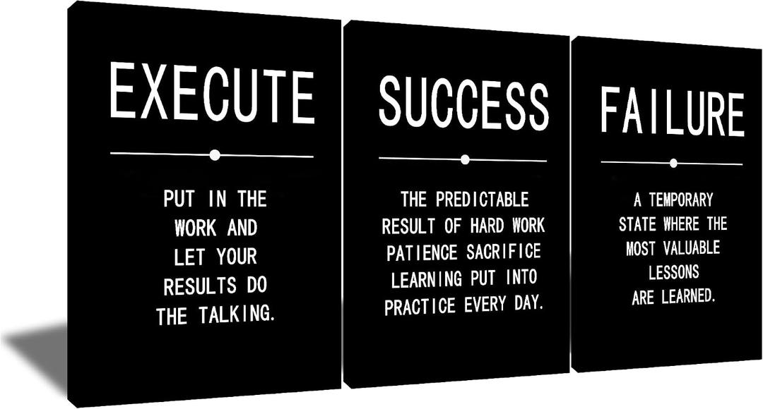 QYHART Success Failure Execution 3 Piece Canvas Wall Art Office Artwork, 20 x 28 inch x 3 pcs