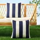 Allorry Outdoor Pillow Covers 20x20 Set of 2 Navy Blue Striped Decoration Throw Pillow Covers for Spring Summer Outdoor Waterproof Garden Patio Furniture Sofa Bed Home Decor JB007-D20