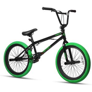 cubsala Freestyle BMX Bike, 20 Inch Yaphet Bicycle for Teen Beginner Adult Riders, Bike with 360° Rotating Handlebar and 4 pegs, Black with Green Tires