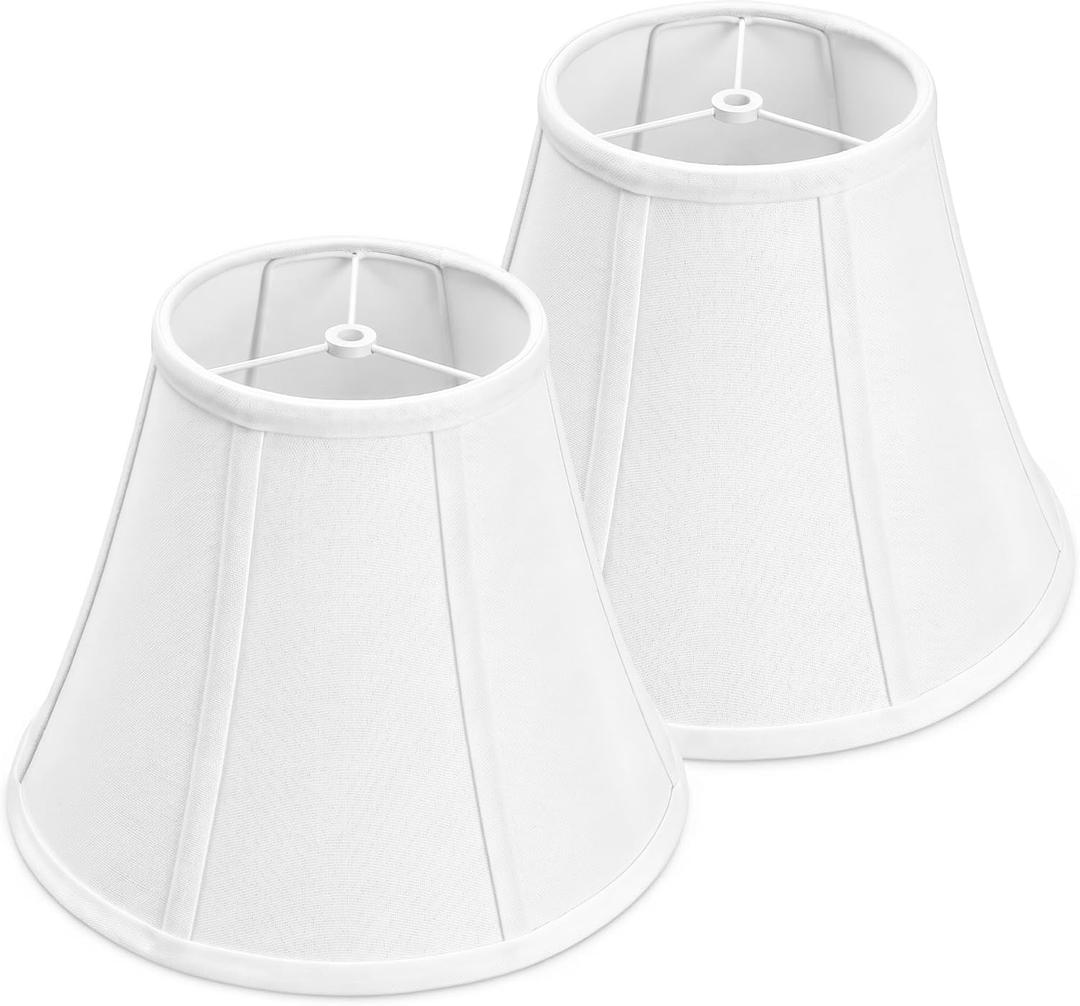 White Bell Lamp Shades Set of 2, 6.7" x 13" x 10" Fabric Replacement Lampshades for Table Lamps, Spider Fitter Lamp Shades for Home Decoration in Living Room, Bedroom, Easy Assembly Required