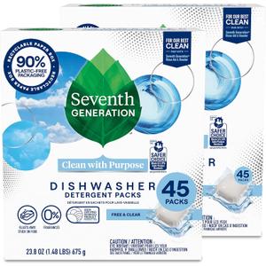 Seventh Generation Dishwasher Detergent Packs Free & Clear Pack of 2 for sparkling dishes Dishwasher tabs 45 count Seventh Generation Dishwasher Detergent Packs Free & Clear Pack of 2 for sparkling dishes Dishwasher tabs 45 count
