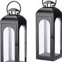 Bdor 2 Pack Luxury Black Metal Lanterns  16" Tall Modern Hurricane Candle Lanterns with Tempered Glass Panels for Front Porch, Tabletop, Mantel, Wall Hanging, Garden, Indoor & Outdoor Dcor