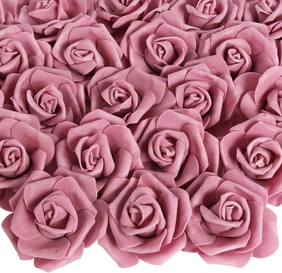 100 PCS Artificial Flowers Mauve Fake Roses Artificial Flowers Foam Flowers Real Looking Foam Roses for DIY Wedding Home Centerpiece Table Decorations(Dusty Rose)