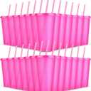 24 Pack Plastic Tumblers with Lids and Straw, Reusable Cups with Lids and Straws Colorful Cups for Cold Drink Iced Coffee, Plastic Tumbler Bulk for Party Birthday Gifts (24 oz, Pink)