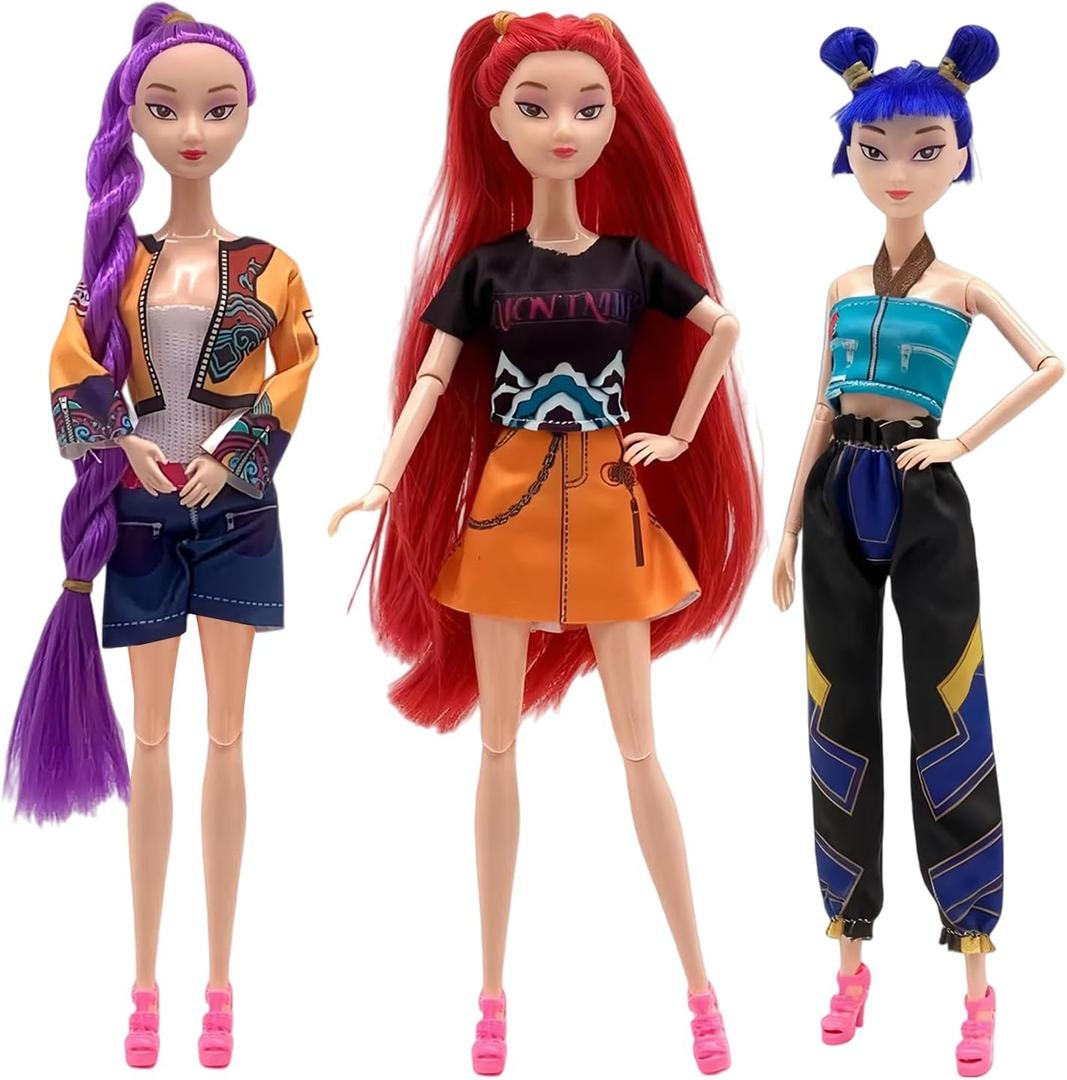 2025 New Korean Idol Dolls Set with Trendy Outfits,Singer Doll Merch Christmas Decorations Gifts (Multicolor-3PCS), comes with stickers