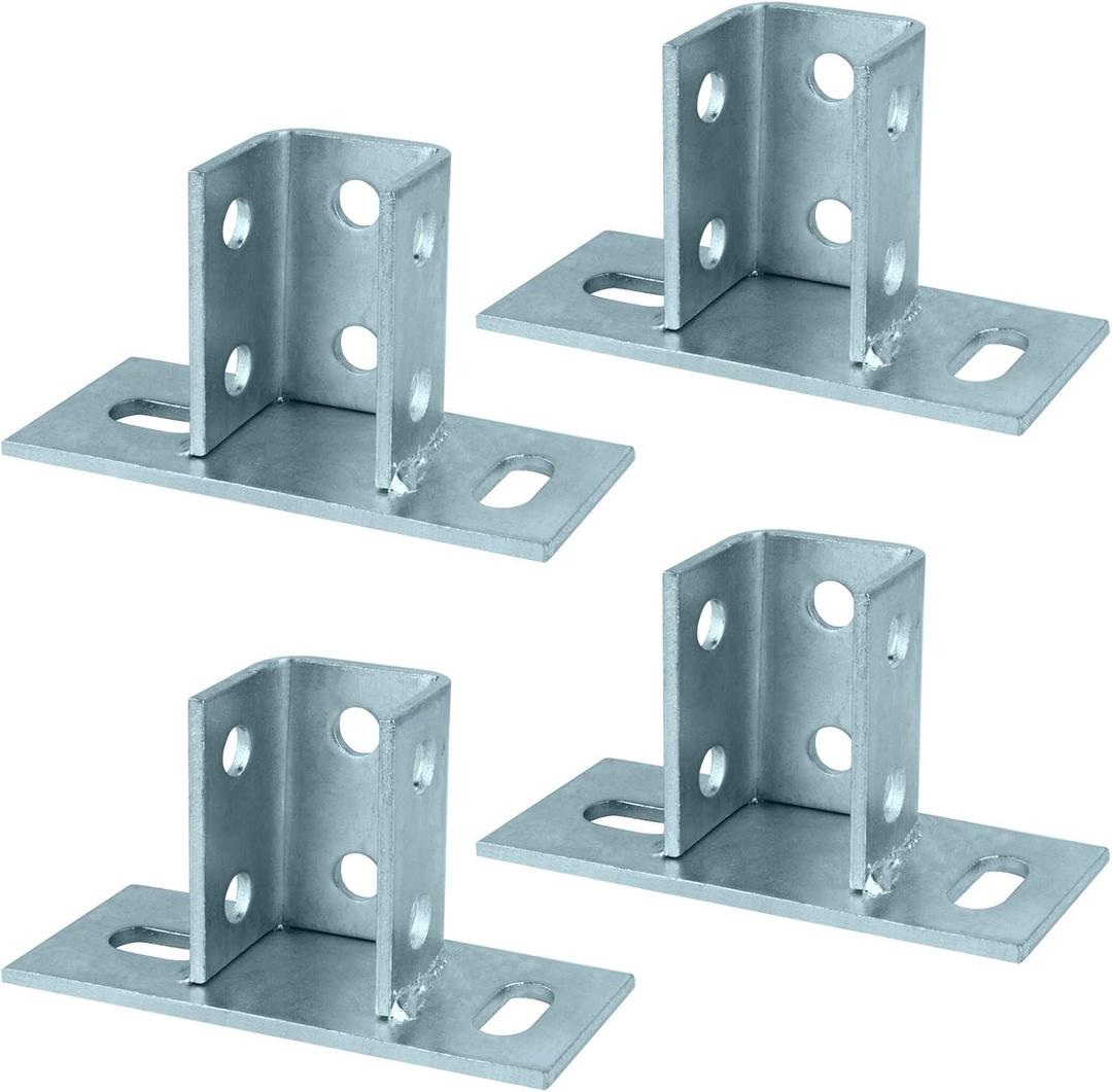 4 Pack 2 Slot U Post Base for 1-5/8" Square Strut Channel, Ground Floors Mount, 3/16" Thick