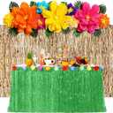 23 Pcs Hawaiian Luau Beach Party Decoration Set, Include Grass Table Skirt Paper Flowers Backdrop 71 x 43 Inch Hawaiian Backdrop 3D Hibiscus Palm Leaves for Aloha Luau Party Supplies (Green)