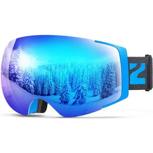 ZIONOR X4 Ski Goggles Magnetic Lens - Snowboard Goggles for Men Women Adult - Snow Goggles Anti-fog UV Protection (A5-vlt 11% Light Blue Frame Revo Blue Lens)
