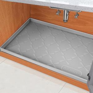 SIKADEER 28" x 22" Under Sink Mat Waterproof, Silicone Mat Kitchen Drawer Shelf and Cabinet Liner, Sink Protector for Kitchen Organizers and Storage, Boot Tray Pet Food Mats (Gray)