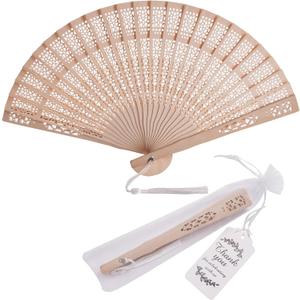 50 Sets Wooden Hand Fan Wood Handheld Folding Fans with Organza Bags and Thank You Tag and Tassels Wedding Party Favors