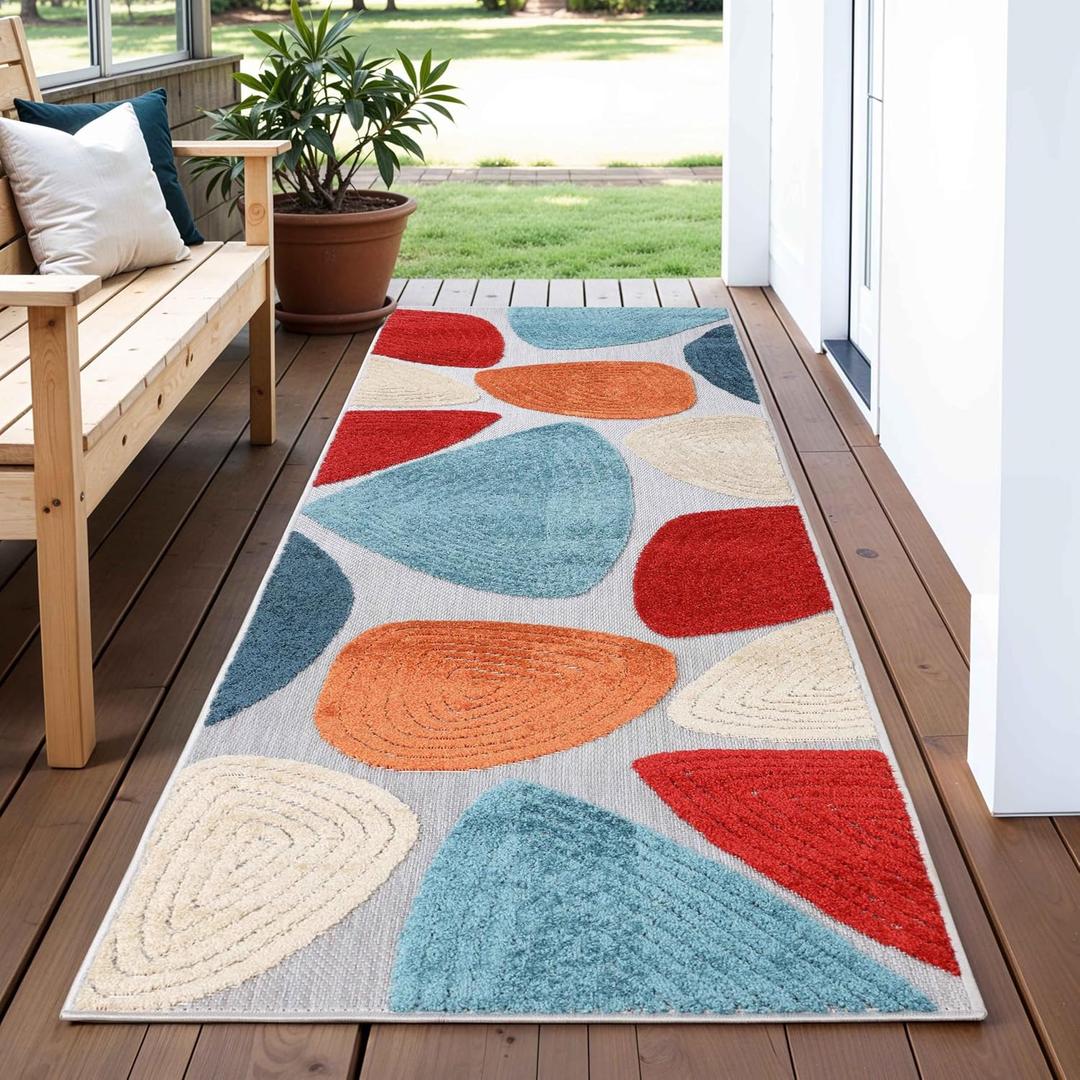 Superior Tulip Indoor Outdoor Runner Rug, Perfect for Patio, Poolside, Backyard, Playroom, Kitchen, Bedroom, Dining Room, Entryway, Mudroom, Modern Geometric Floor Cover, 2' 3" x 8', Multicolor