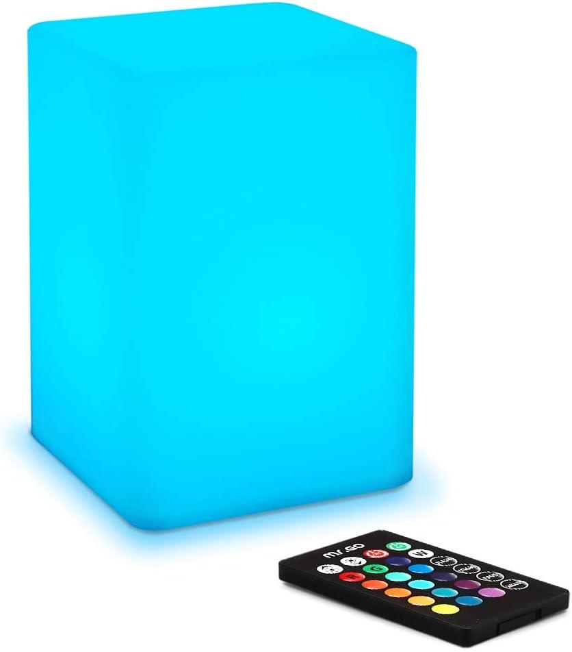 Mr.Go 6-inch Dimmable LED Night Light Mood Lamp for Kids and Adults - 16 RGB Colors - 8 Level Dimming - 4 Lighting Effects - Rechargeable - Remote Control - Decorative - Fun and Safe - White Cube