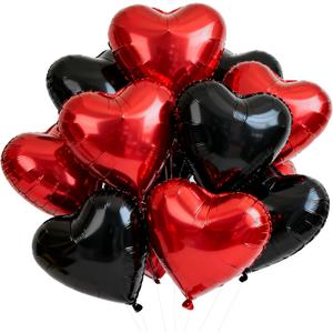 TONIFUL 30Pcs 18 Inch Red Black Heart Balloons Valentines Day Heart Shape Foil Mylar Balloons Decoration for Romantic Valentine's Day Wedding Bridal Shower Anniversary Engagement Party Supplies