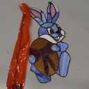 PA0019 Rabbit Stained Glass Window Panel Tiffany Style Hangings W 5.5" x H 12" Handcrafted Bunny Art Decoration for Home Office (Bunny)