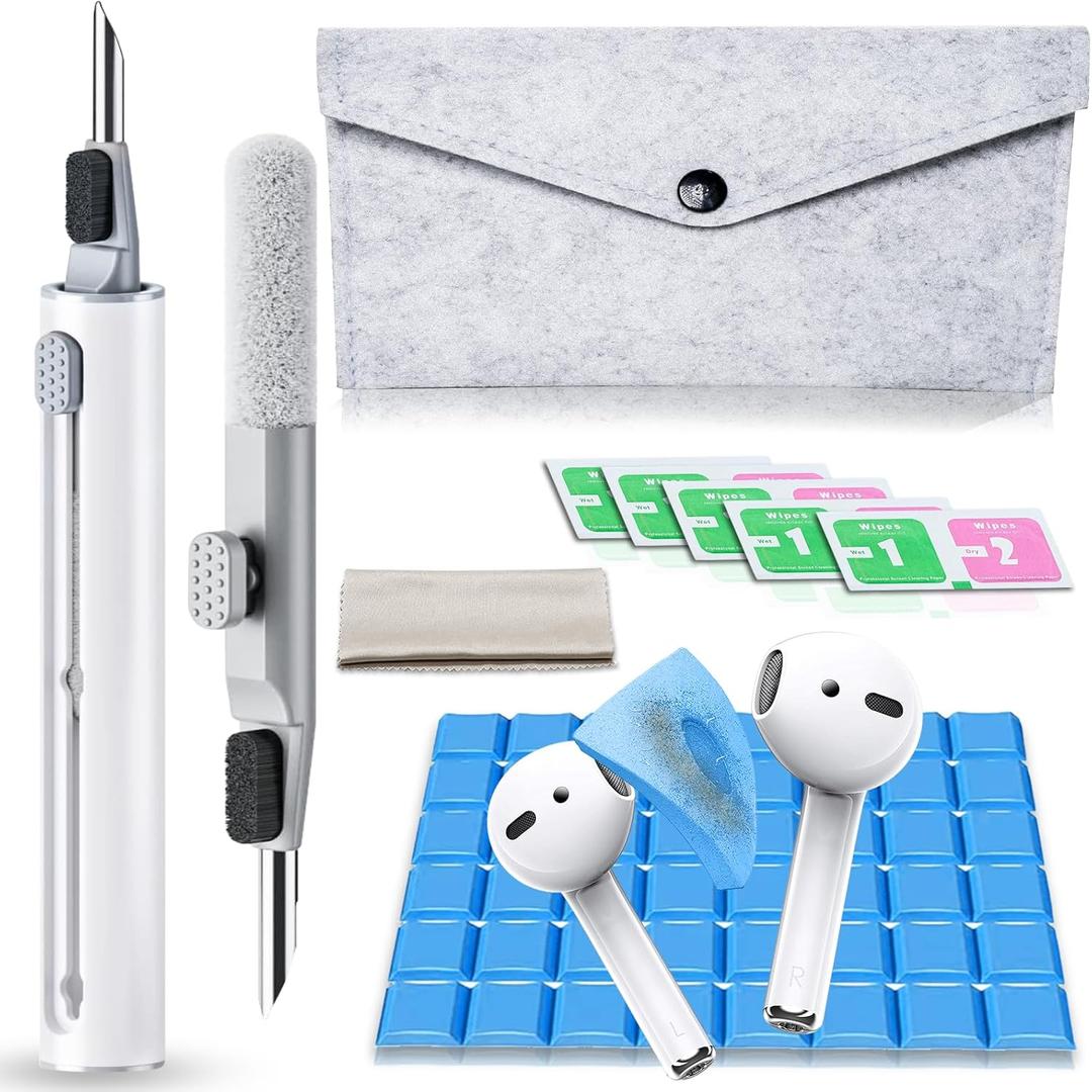 Cleaner Kit for Airpods, Earbuds Cleaning kit for Airpods Pro 1 2 3, Phone Cleaner kit with Brush for Bluetooth Earbuds Cleaner, Wireless Earphones,iPhone,Laptop, Camera (White2) SB-11