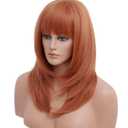 Rugelyss Long Auburn Wig with Bangs Layered Curly Copper Red Wigs for Women Natural Ginger Synthetic Wigs for Daily Use