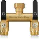 Hose Splitter 2 Way Heavy Duty, Full Flow Garden Hose Splitter with 2 Long Metal Handles, Brass Rust and Freeze Resistant Water Hose Bib Splitter, T Adapter Connector with 3/4 - Inch GHT ThreadBlack