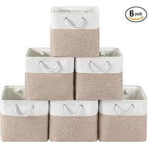13 x 13 Inch Cube Storage Bins, 6 Pack Fabric Storage Basket with Handles, Foldable Boxes Organizer for Shelf Baskets for Home, Clothes (White/Pink)