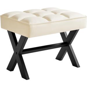 IBUYKE Small 12" H Footrest Stool, Square PU Foot Stool with Metal X-Leg, Multi-Use as Small Side Table, Step Stool for Living Room, Bedroom, Entryway, Office, White WBD012W