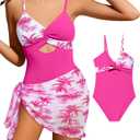 Girls'Swimwear One Piece Kids Swimsuits for Girls Tropical Twist Cross Bathing Suits with Cover Up Skirt (15-16 Years)