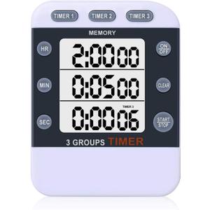 Digital Dual Kitchen Timer for Cooking, 3 Channels Count Down/up Triple Multi Timers for Food, Magnetic Memory-Preset Large-Display Adjustable Alarm Volume, 3A Battery Included