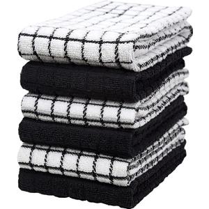 Bumble Kitchen Towels | 100% Cotton Dish Towels with Hanging Loop | 16"x 28" | 380GSM | Absorbent Kitchen Towel Set | 6 Pack, Black