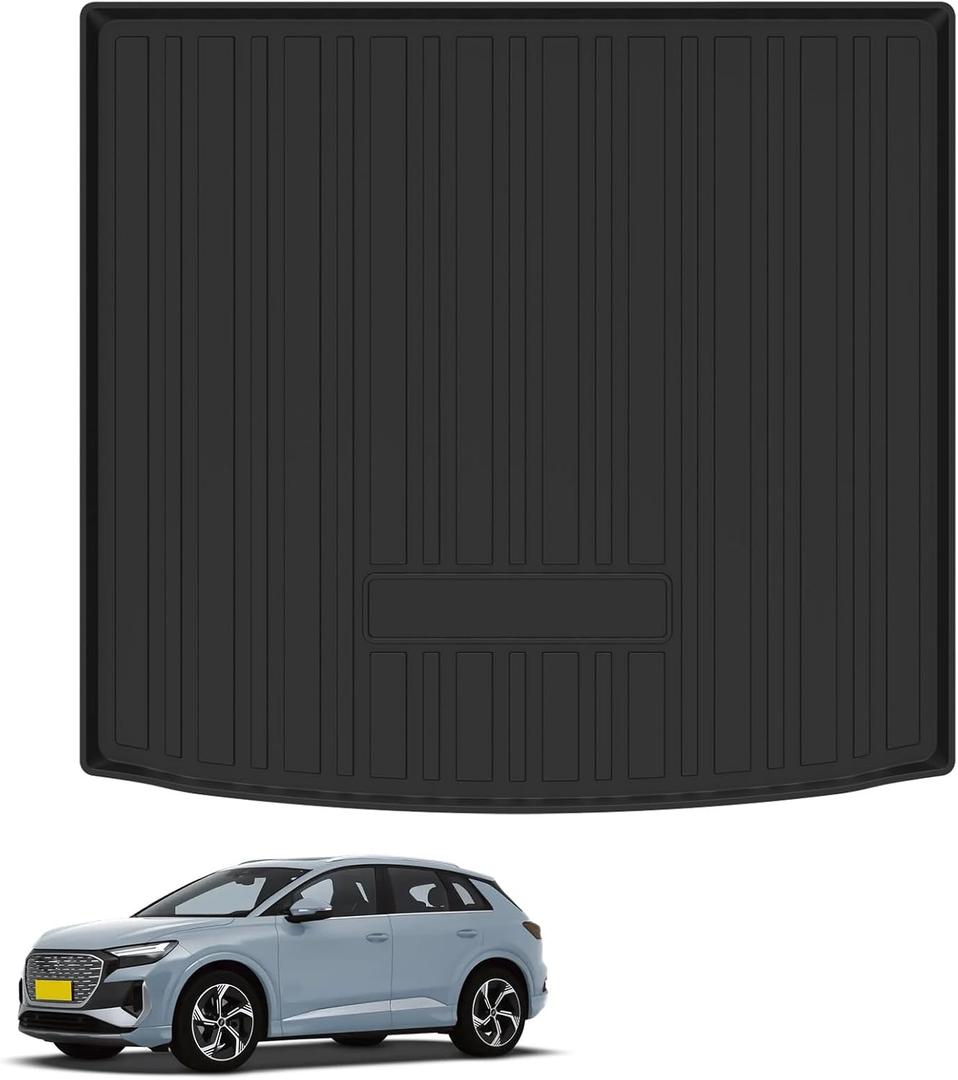 Custom Fit for Cargo Liner 2022-2024 Audi Q4 e-tron/ Q4 Sportback e-tron - Black TPE All Weather Heavy Duty Waterproof Rear Cargo Tray Trunk Floor Mat Protector