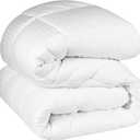 Superior Brushed Microfiber 1 cm Striped Comforter, Down Alternative Bedding, Reversible, Medium Weight, Fluffy, Decorative, Plush Duvet Insert, Oversized Blanket, Box Quilt Design, King, White