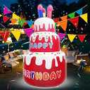 Inflatable 6FT Happy Birthday Cake Decorations with Candle, Birthday Light Up Sign, Perfect for Girl Birthday Gift Indoor Outdoor Yard Hdecoración Inflable Feliz Cumpleaños