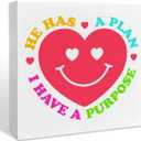 Neon Smiley Funny Christian Jesus Wood Box Sign Decor for Home Office, He Has A Plan I Have A Purpose, Religious Faith Christian Wooden Box Sign Decorations Gifts for Women Men