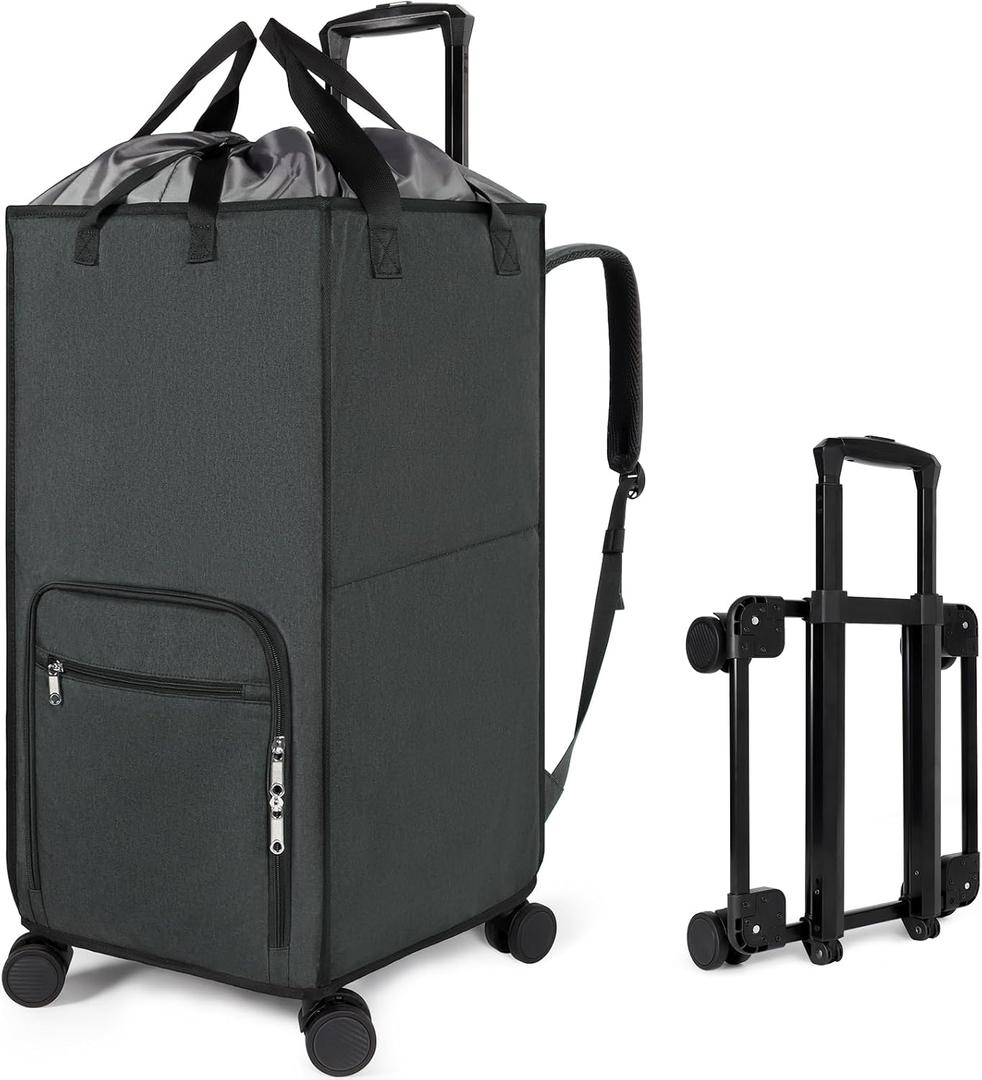 Bukere Extra Large 3 in 1 Rolling Laundry Backpack Bag with Wheels, 90L Freestanding Laundry Basket, Collapsible Laundry Hamper with Removable Wheeled Cart for College Dorm Apartment Laundry Room (Midnight Grey)